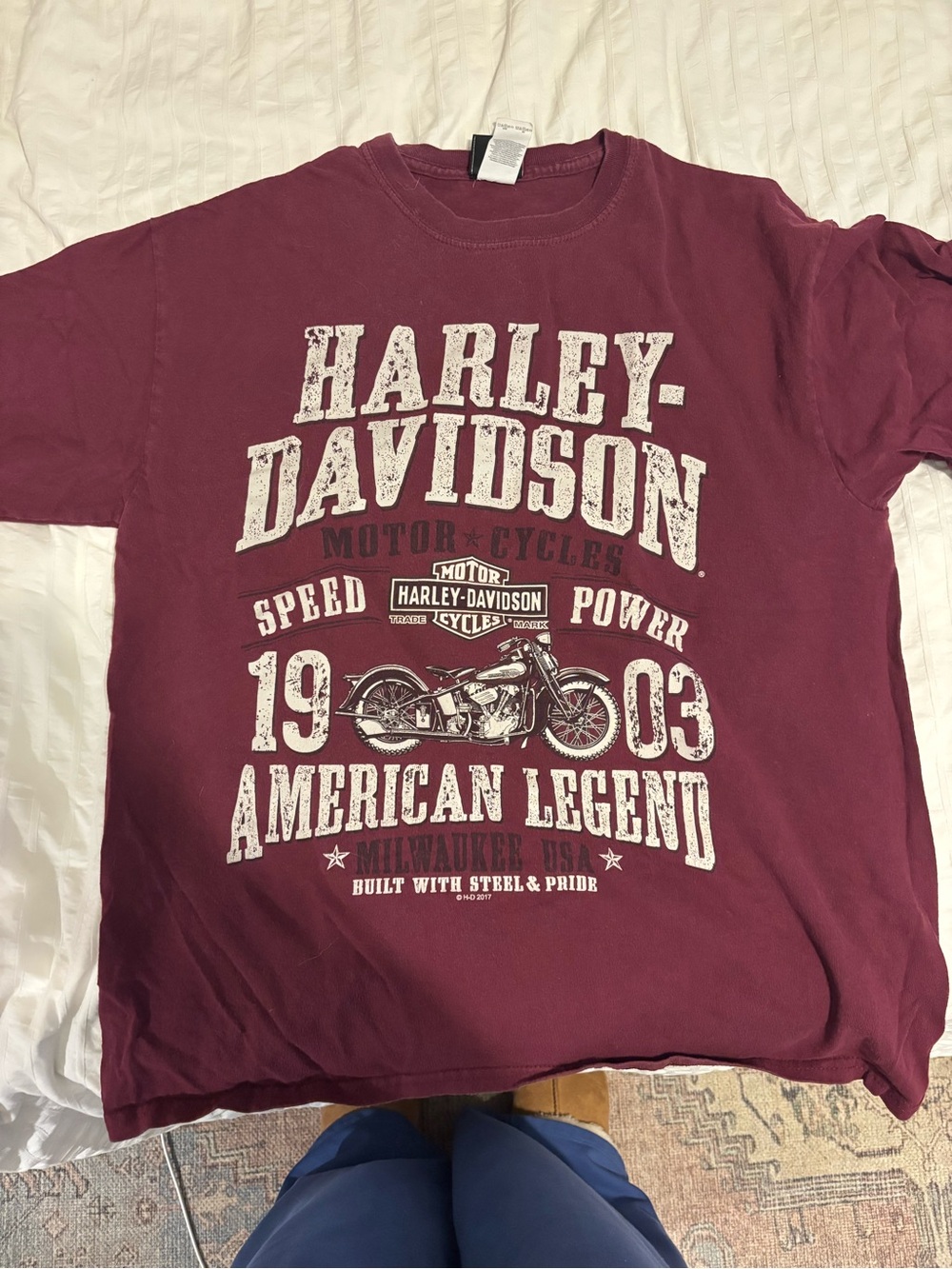 Harley-Davidson Maroon Graphic Tee with White Print